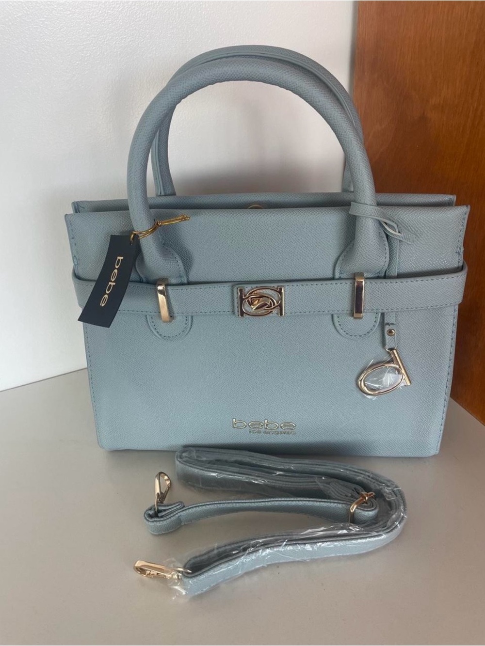 Bebe Light Blue Structured Satchel Handbag